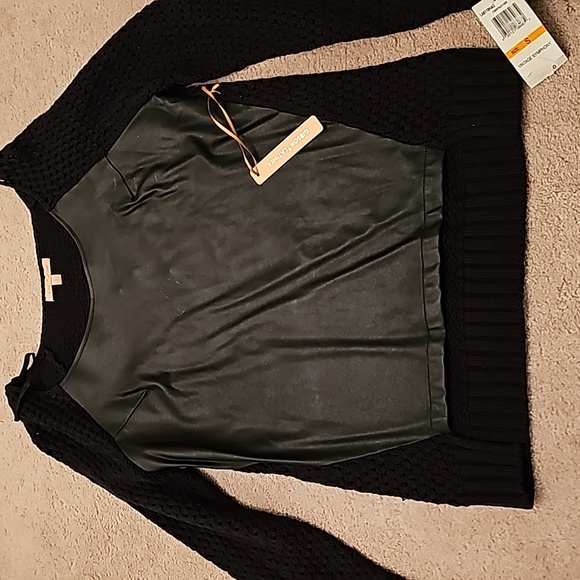 COPY - BRAND NEW, WITH TAGS, FAUX LEATHER/KNIT BLACK SWEATHER - Picture 2 of 5